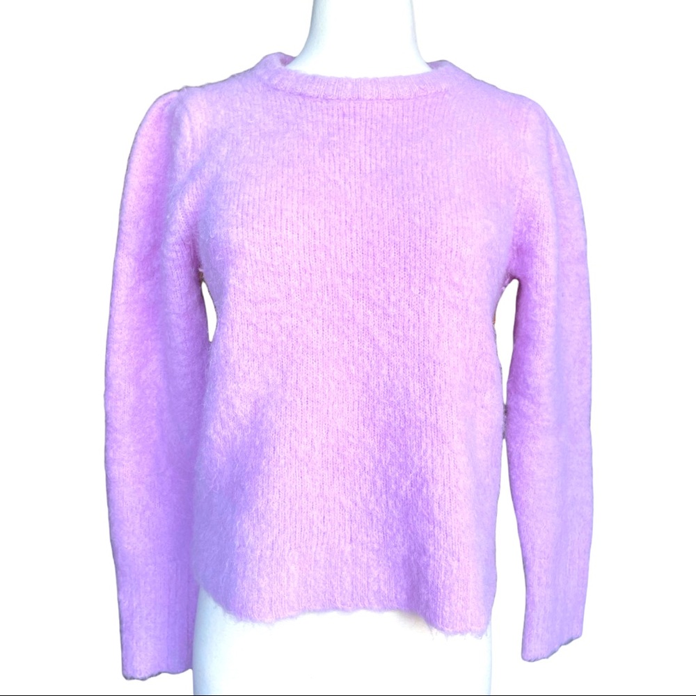 J crew light purple wool sweater small alpaca fuzzy puff shoulders EUC worn 2x
